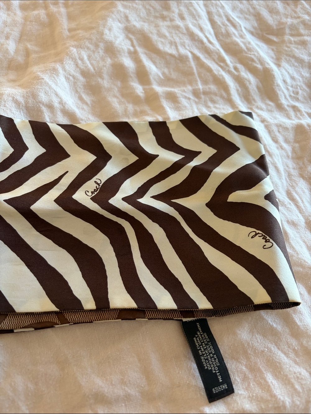 Vintage Coach Brown Signature & Zebra Print Silk Scarf - Picture 2 of 6